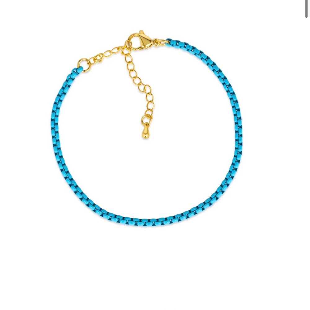 NWT Anna Zuckerman Enamel Link Chain Bracelet, 7in, Blue Turquoise
